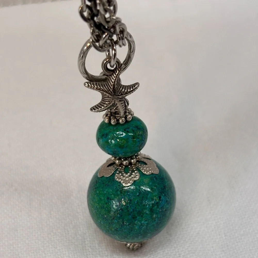 Chrysocolla Turquoise Blue Silver Tone Necklace with Larg Intricate Pendant - Picture 15 of 16